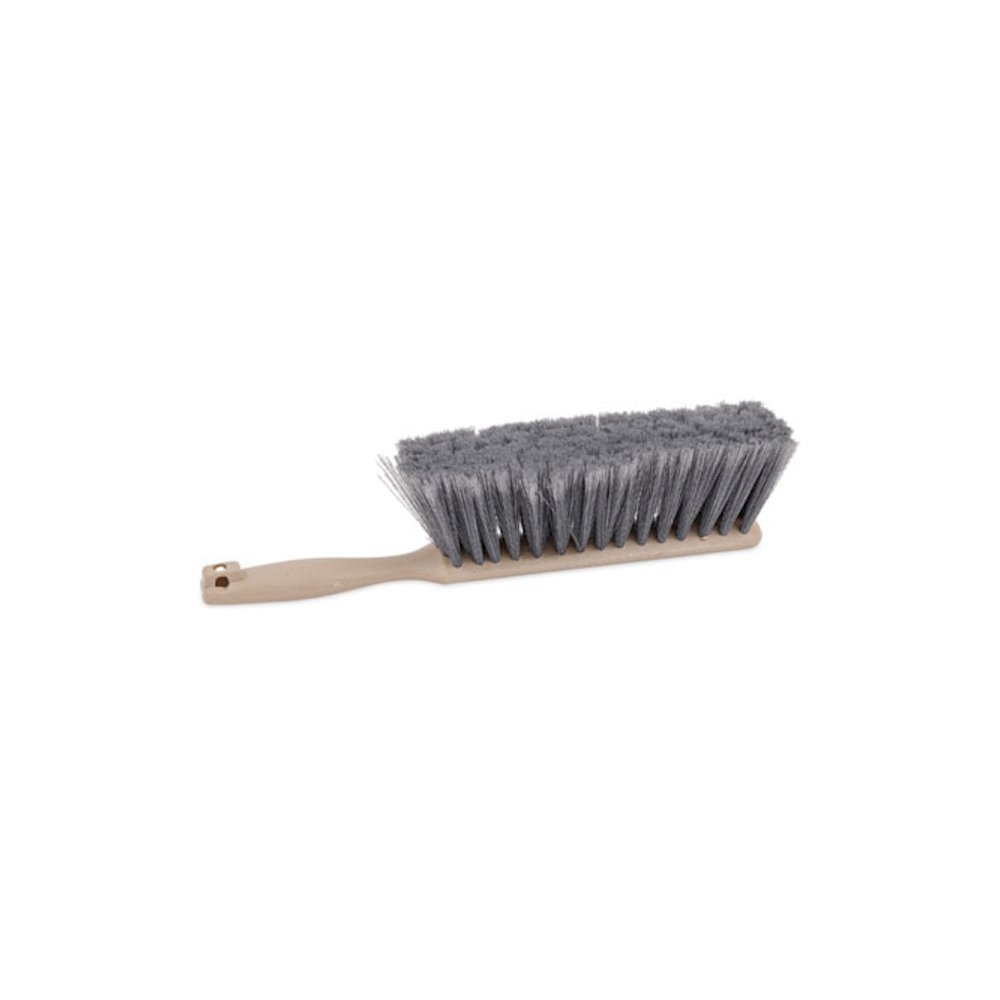 Counter Brush, Gray Flagged Polypropylene Bristles, 4.5" Brush, 3.5" Tan Plastic Handle. Picture 1