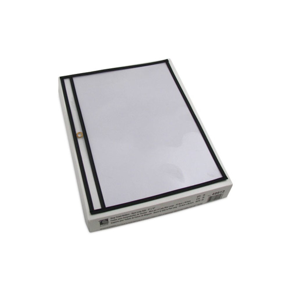 Stitched Shop Ticket Holders, Super Heavy-Duty, Top Load 12 x 9 Insert, Clear Front, Black Border, 25/Box. Picture 3