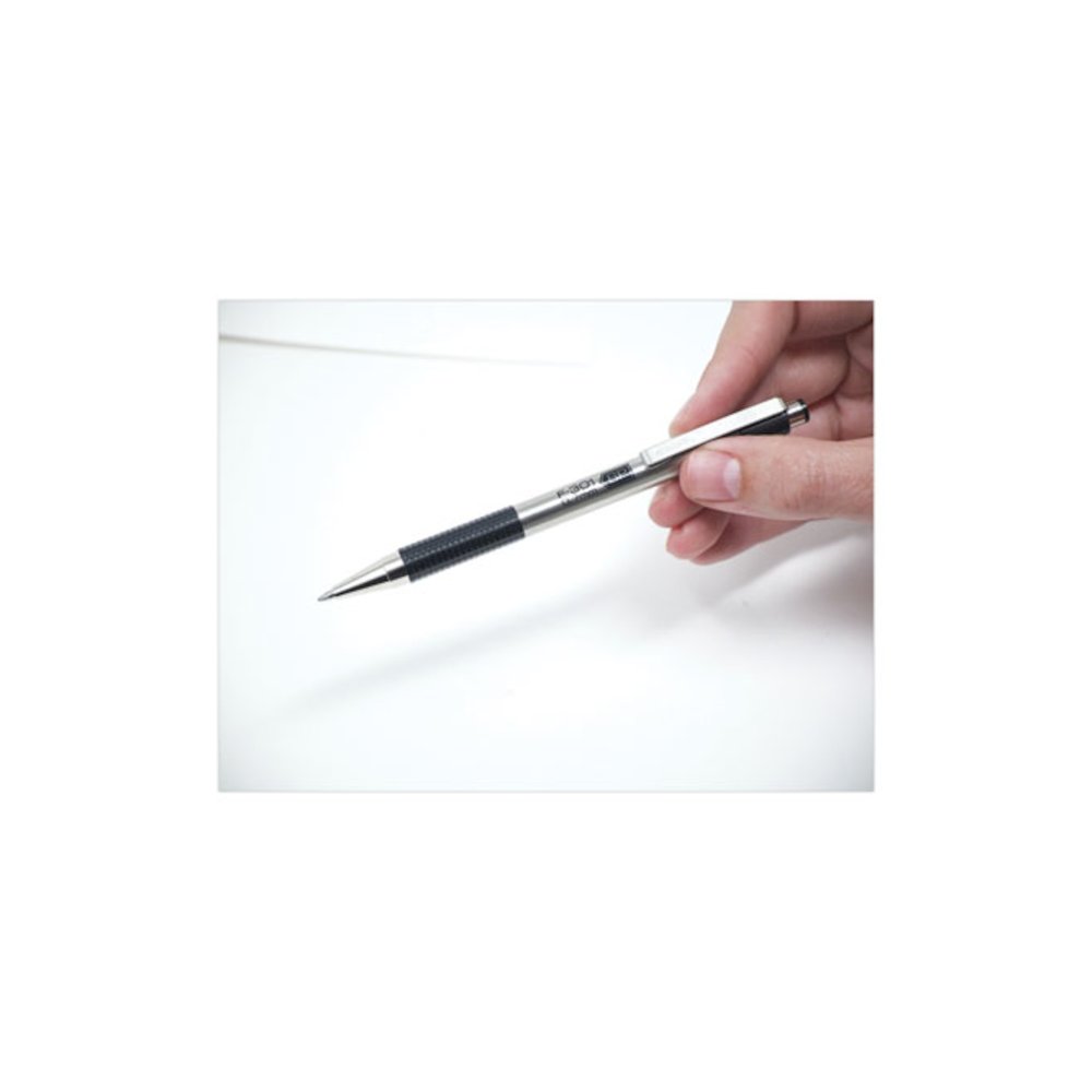 F-301 Ballpoint Pen, Retractable, Fine 0.7 mm, Black Ink, Stainless Steel/Black Barrel, Dozen. Picture 2