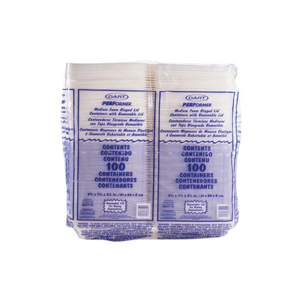 Foam Hinged Lid Containers, 8.38 x 7.78 x 3.25, White, 200/Carton. Picture 3