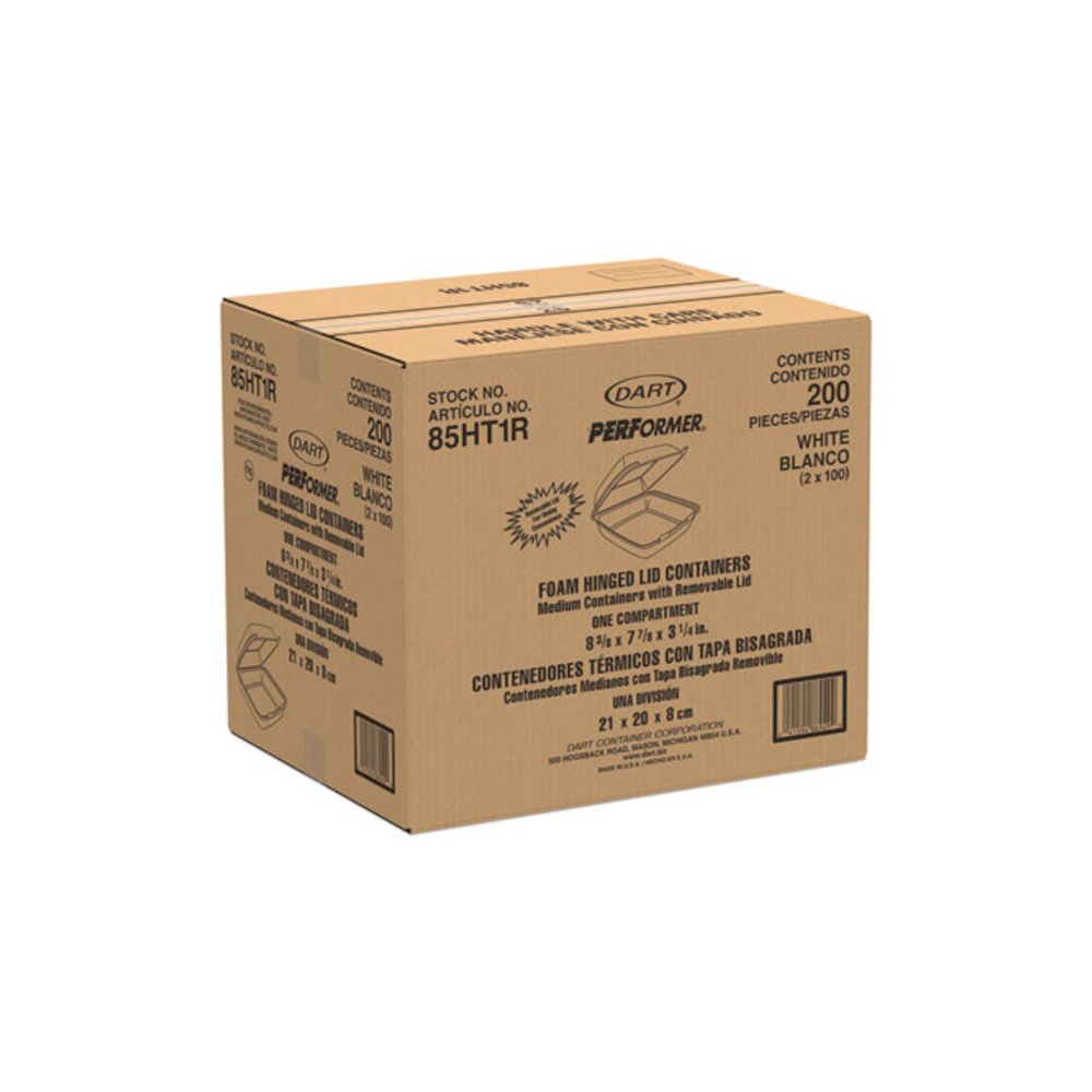 Foam Hinged Lid Containers, 8.38 x 7.78 x 3.25, White, 200/Carton. Picture 2