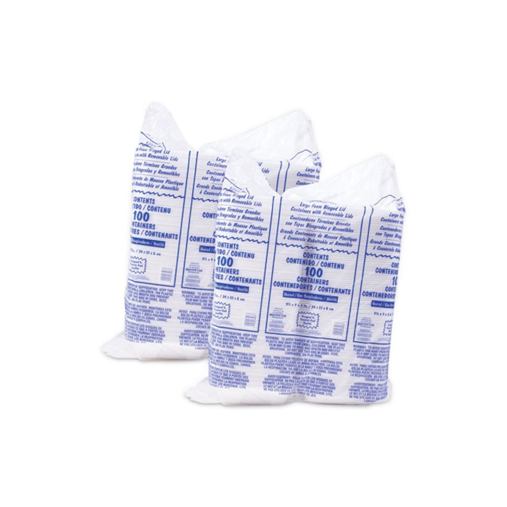 Foam Hinged Lid Container, Vented Lid, 9 x 9.4 x 3, White, 100/Pack, 2 Packs/Carton. Picture 4