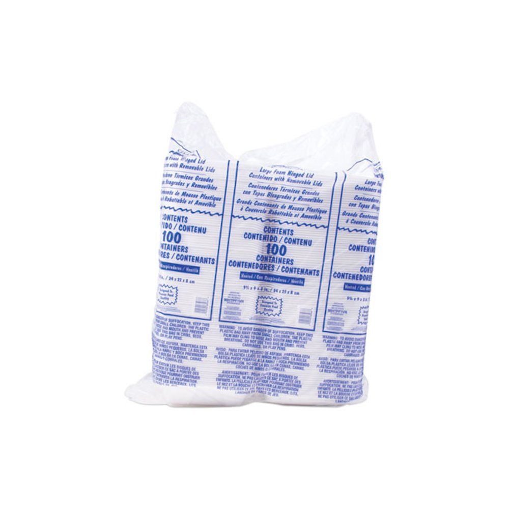 Foam Hinged Lid Container, Vented Lid, 9 x 9.4 x 3, White, 100/Pack, 2 Packs/Carton. Picture 3