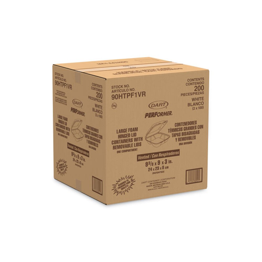 Foam Hinged Lid Container, Vented Lid, 9 x 9.4 x 3, White, 100/Pack, 2 Packs/Carton. Picture 2