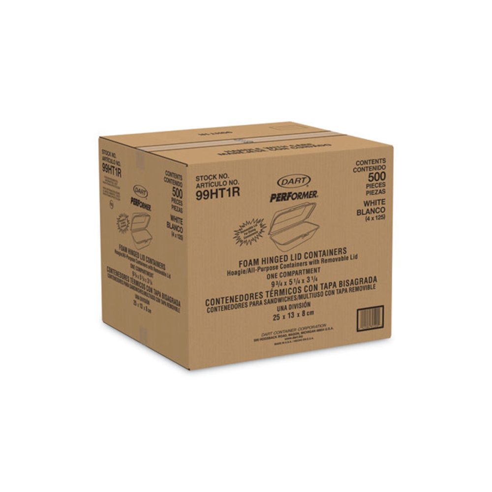 Foam Hinged Lid Container, Hoagie Container with Removable Lid, 5.3 x 9.8 x 3.3, White, 125/Bag, 4 Bags/Carton. Picture 3