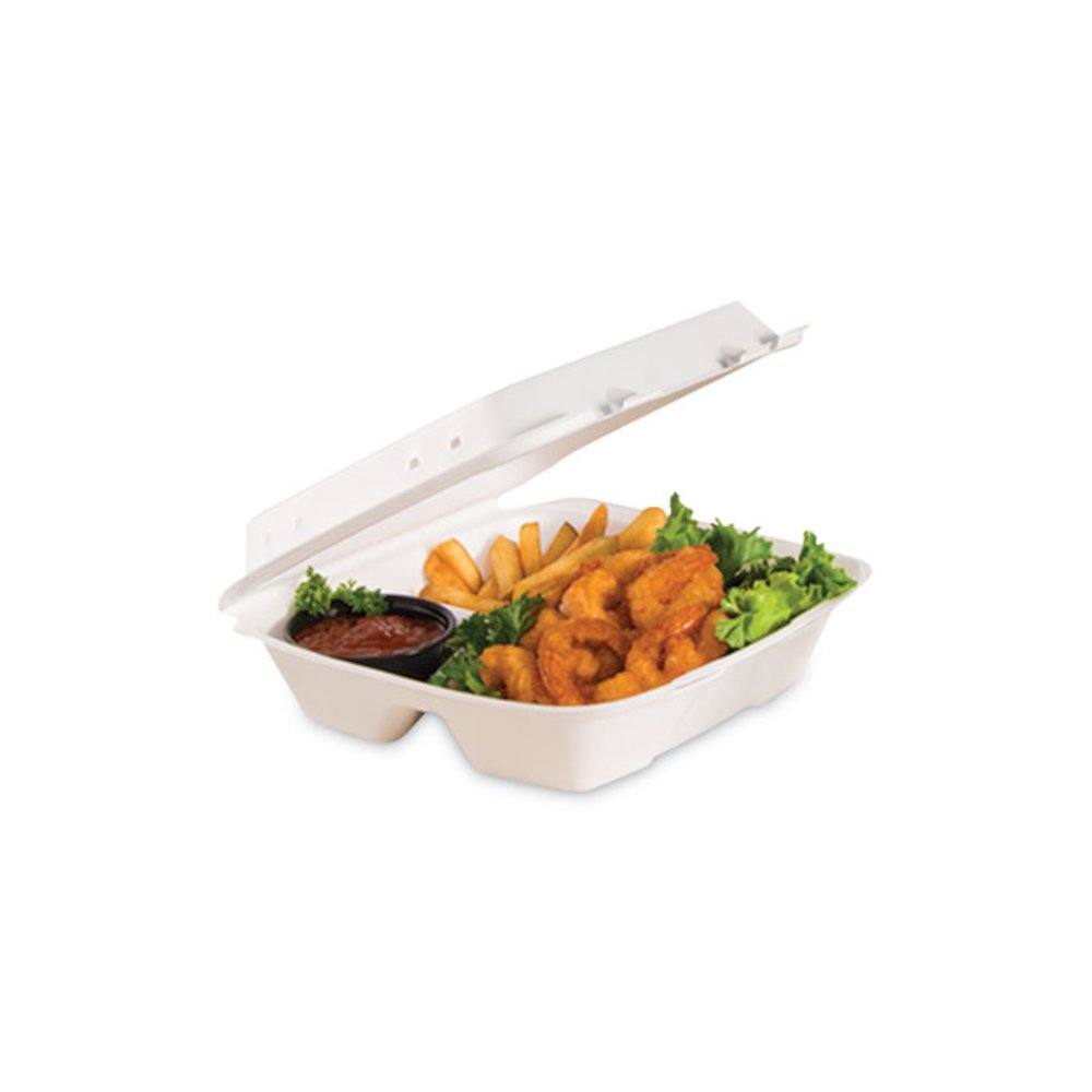 Foam Hinged Lid Container, Vented Lid, 9 x 9.4 x 3, White, 100/Pack, 2 Packs/Carton. Picture 5