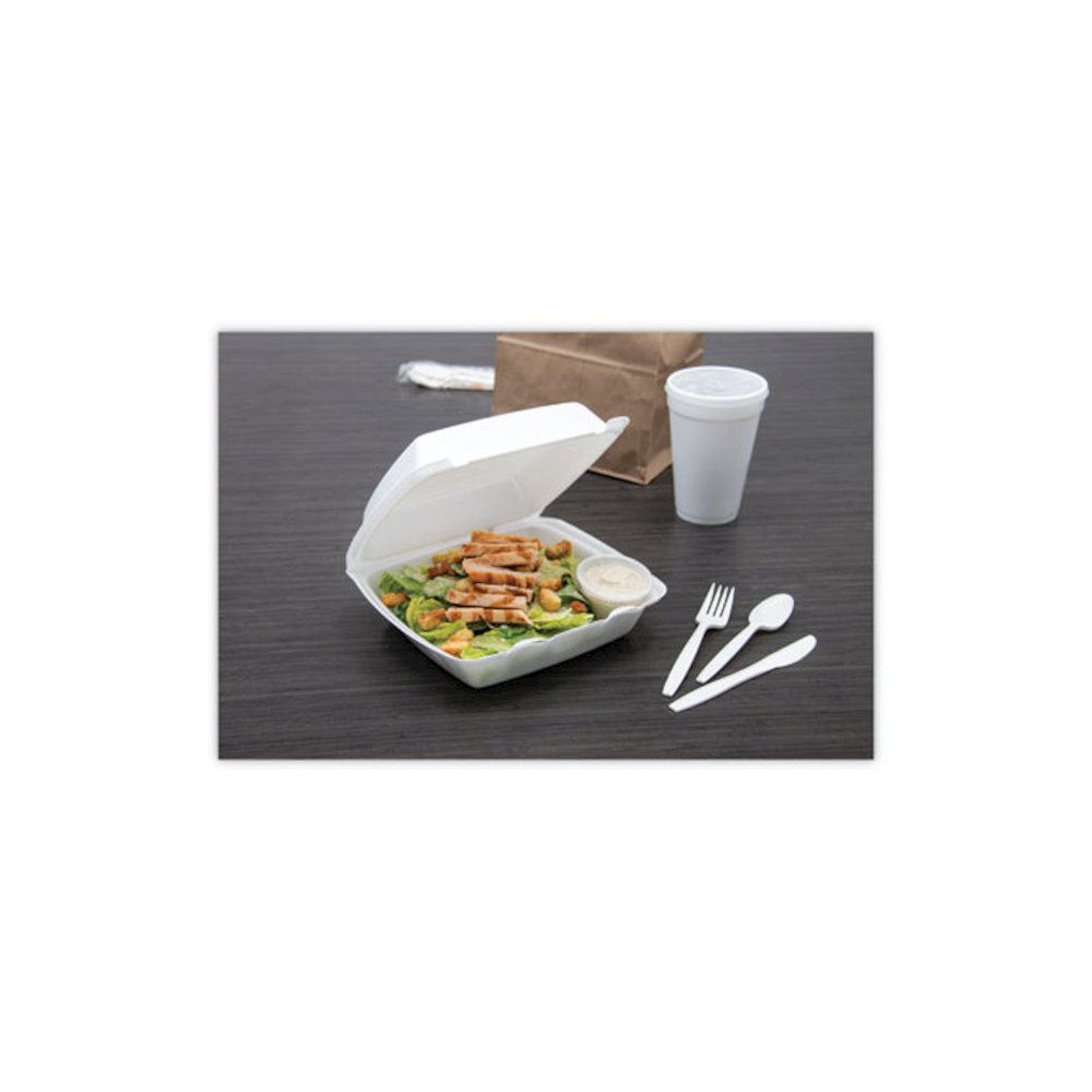 Foam Hinged Lid Containers, 8.38 x 7.78 x 3.25, White, 200/Carton. Picture 5