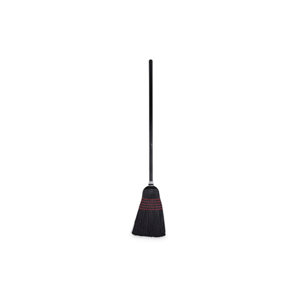 Flagged Tip Poly Bristle Janitor Brooms, 10 x 58.5, Wood Handle, Natural/Black, 12/Carton. Picture 1