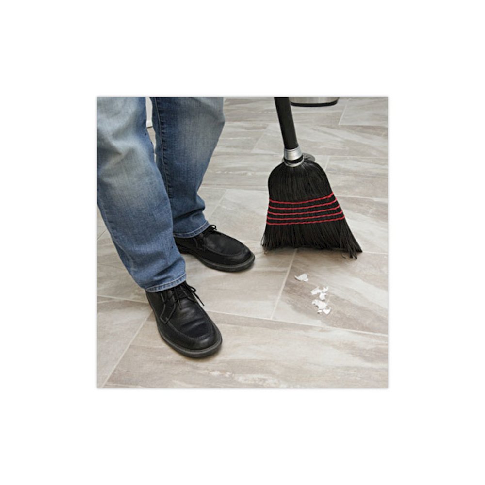 Flagged Tip Poly Bristle Janitor Brooms, 10 x 58.5, Wood Handle, Natural/Black, 12/Carton. Picture 5