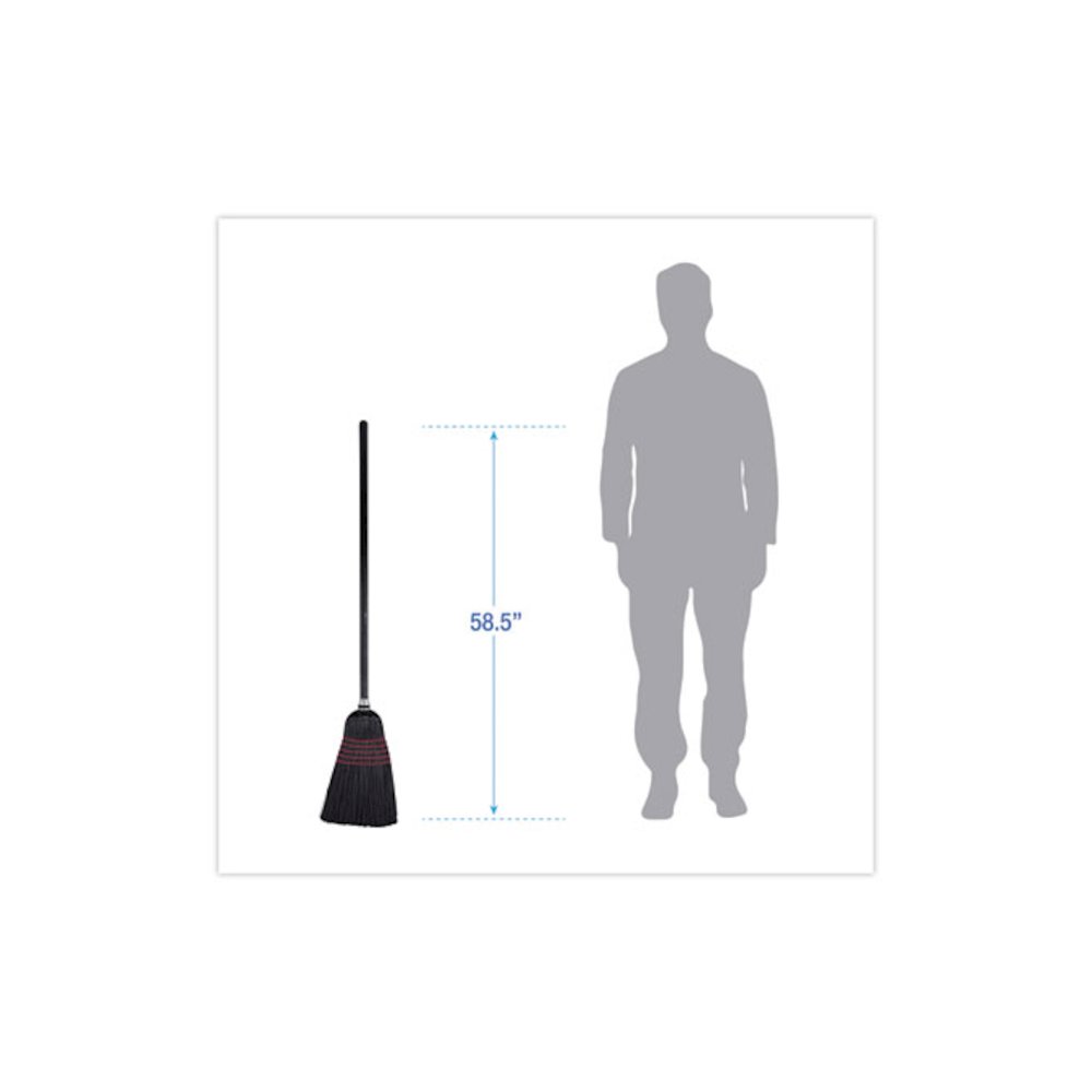 Flagged Tip Poly Bristle Janitor Brooms, 10 x 58.5, Wood Handle, Natural/Black, 12/Carton. Picture 2