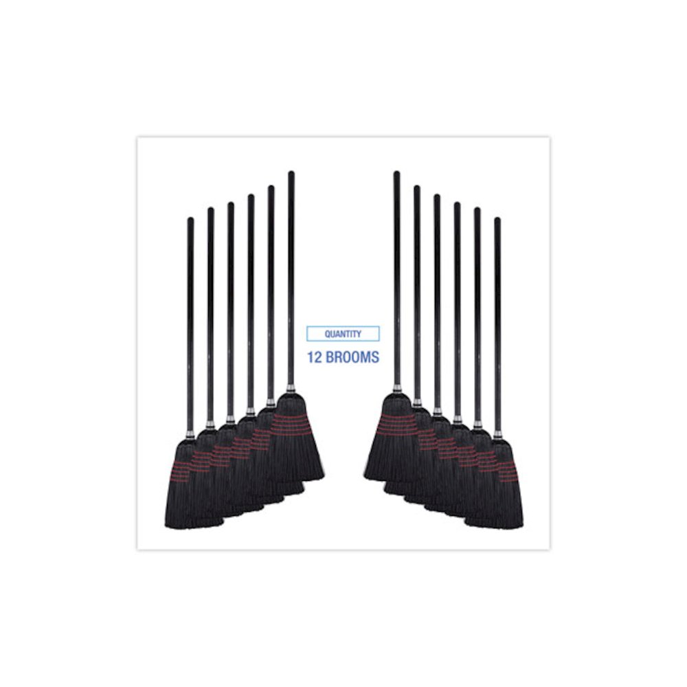 Flagged Tip Poly Bristle Janitor Brooms, 10 x 58.5, Wood Handle, Natural/Black, 12/Carton. Picture 6