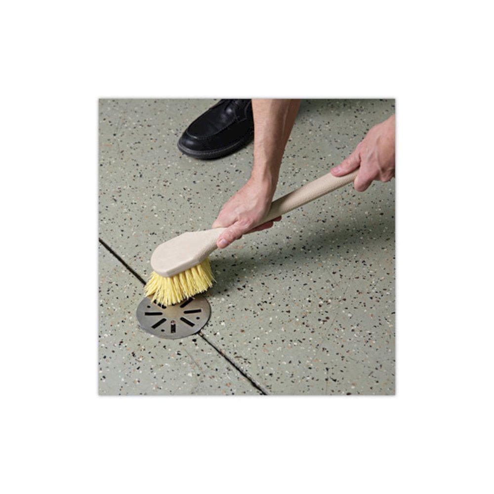 Utility Brush, Cream Polypropylene Bristles, 5.5" Brush, 14.5" Tan Plastic Handle. Picture 5
