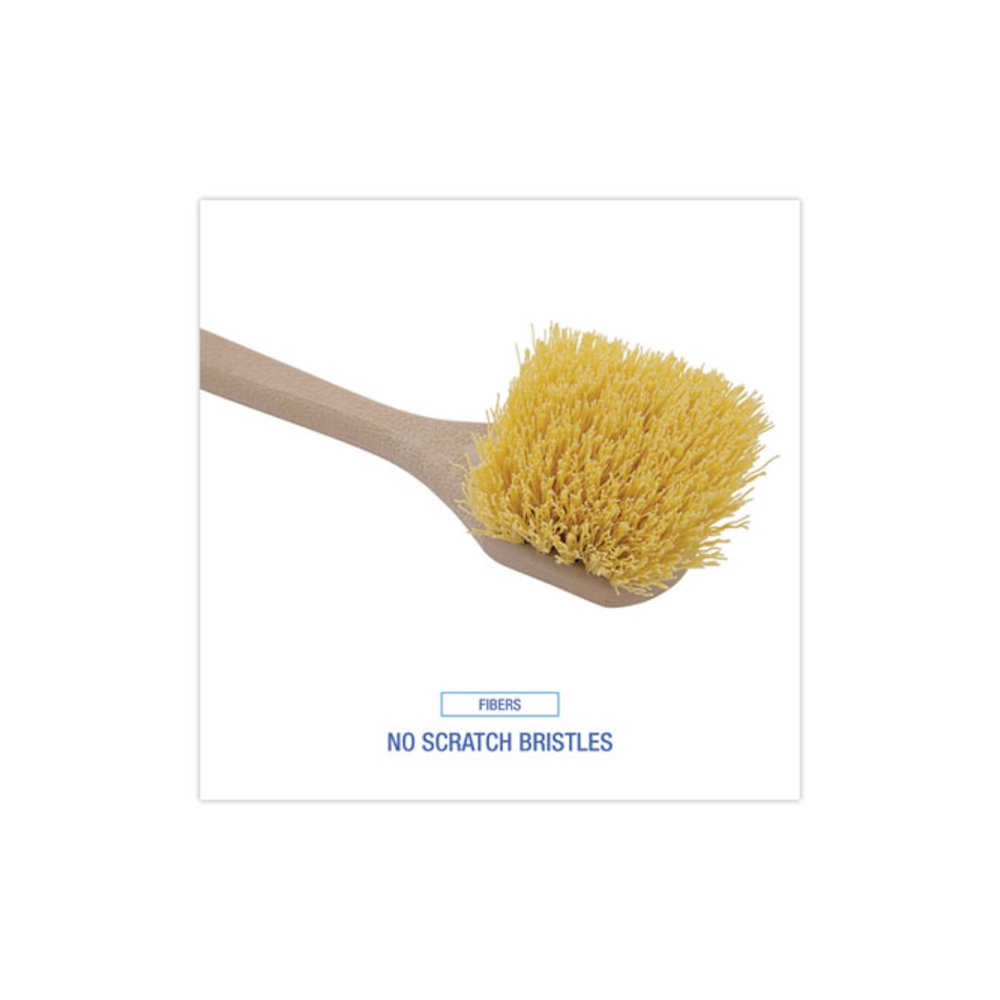 Utility Brush, Cream Polypropylene Bristles, 5.5" Brush, 14.5" Tan Plastic Handle. Picture 4