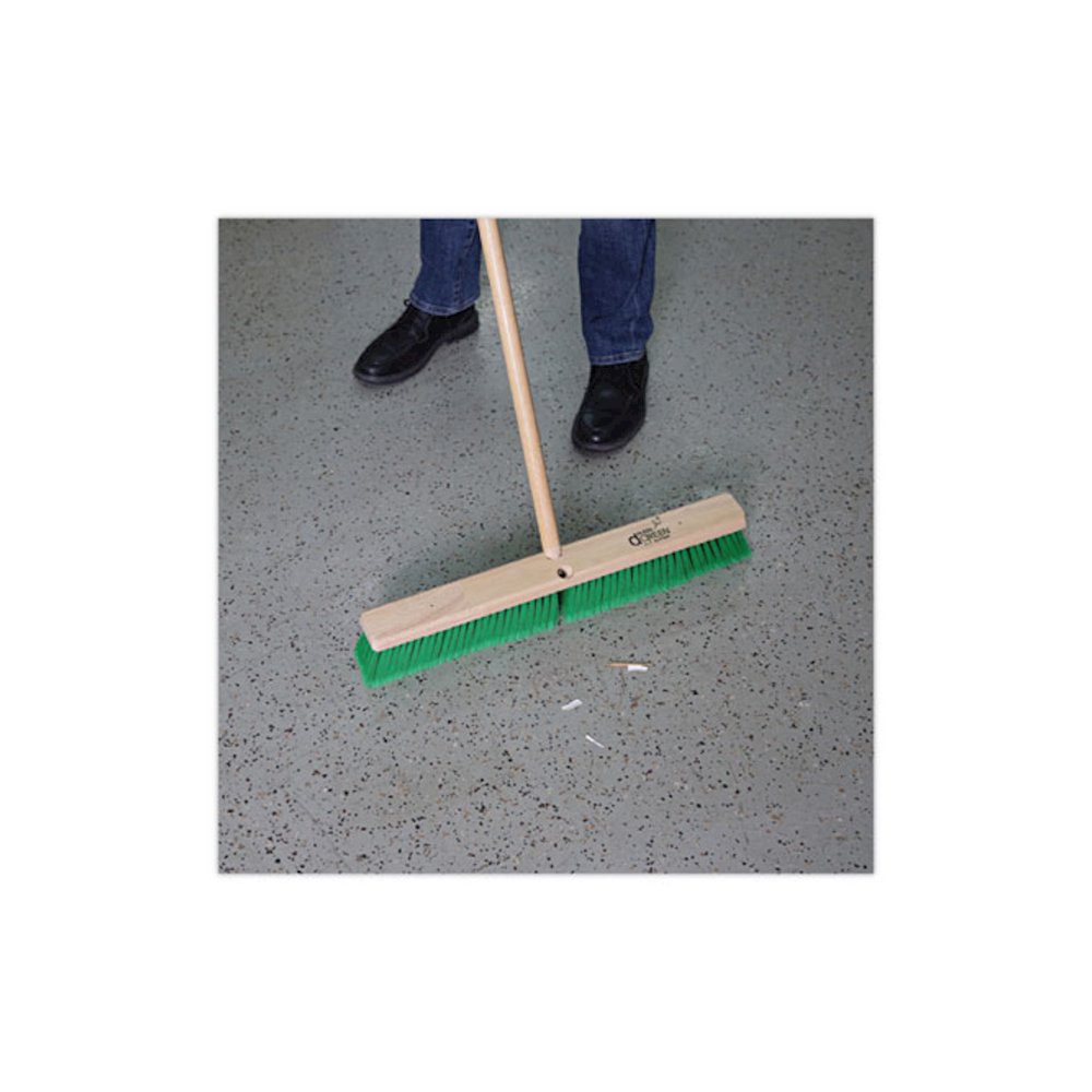 Floor Broom Head, 3" Green Flagged Recycled PET Plastic Bristles, 24" Brush. Picture 5