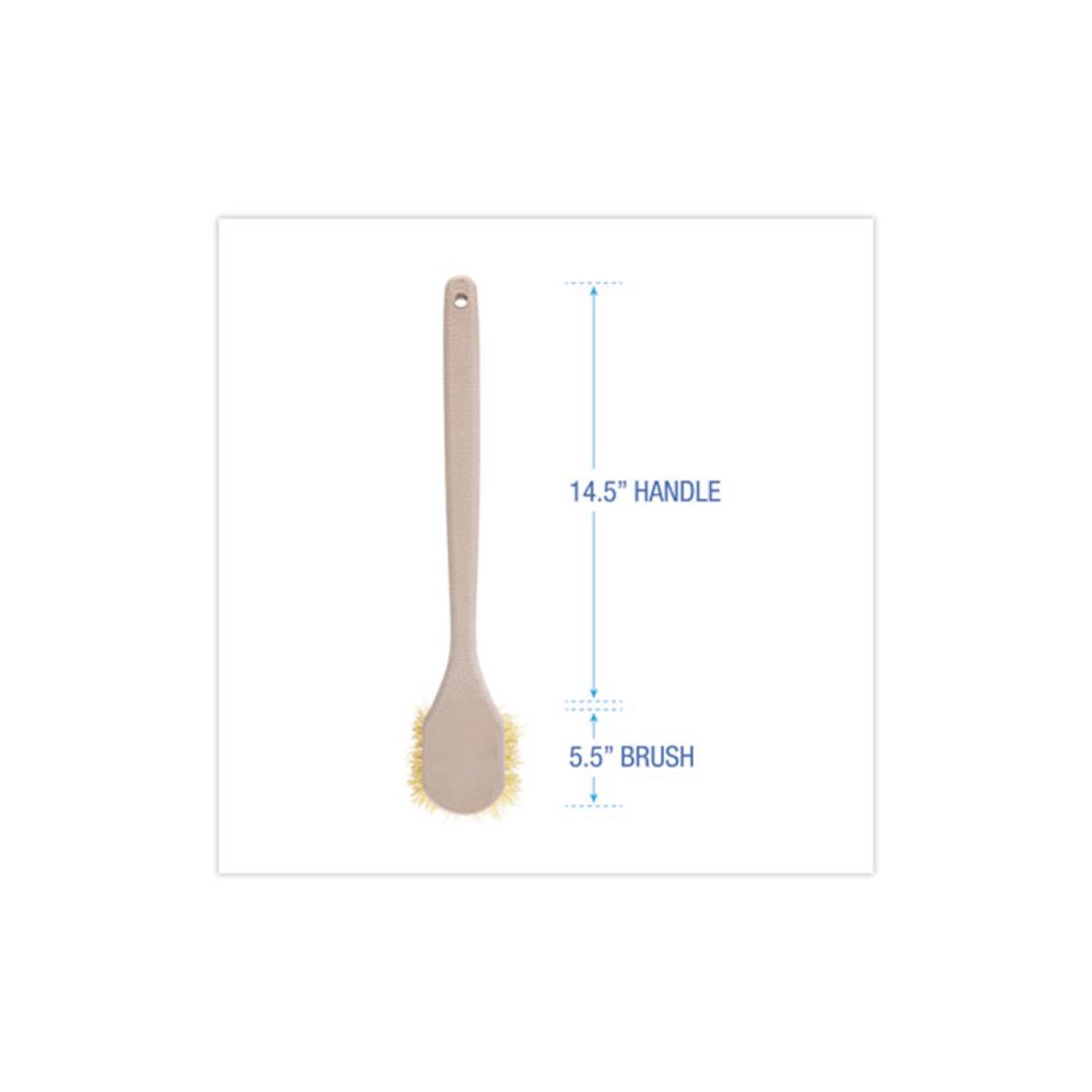 Utility Brush, Cream Polypropylene Bristles, 5.5" Brush, 14.5" Tan Plastic Handle. Picture 2