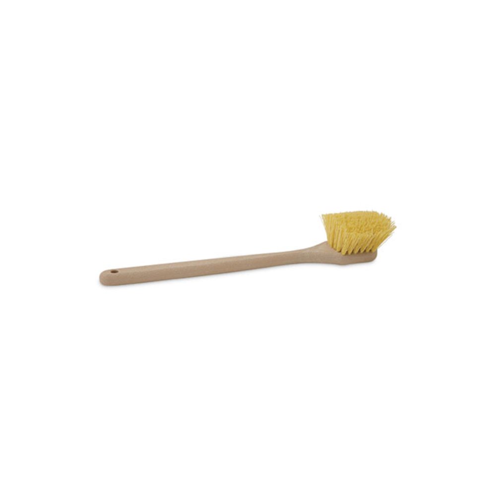 Utility Brush, Cream Polypropylene Bristles, 5.5" Brush, 14.5" Tan Plastic Handle. Picture 1