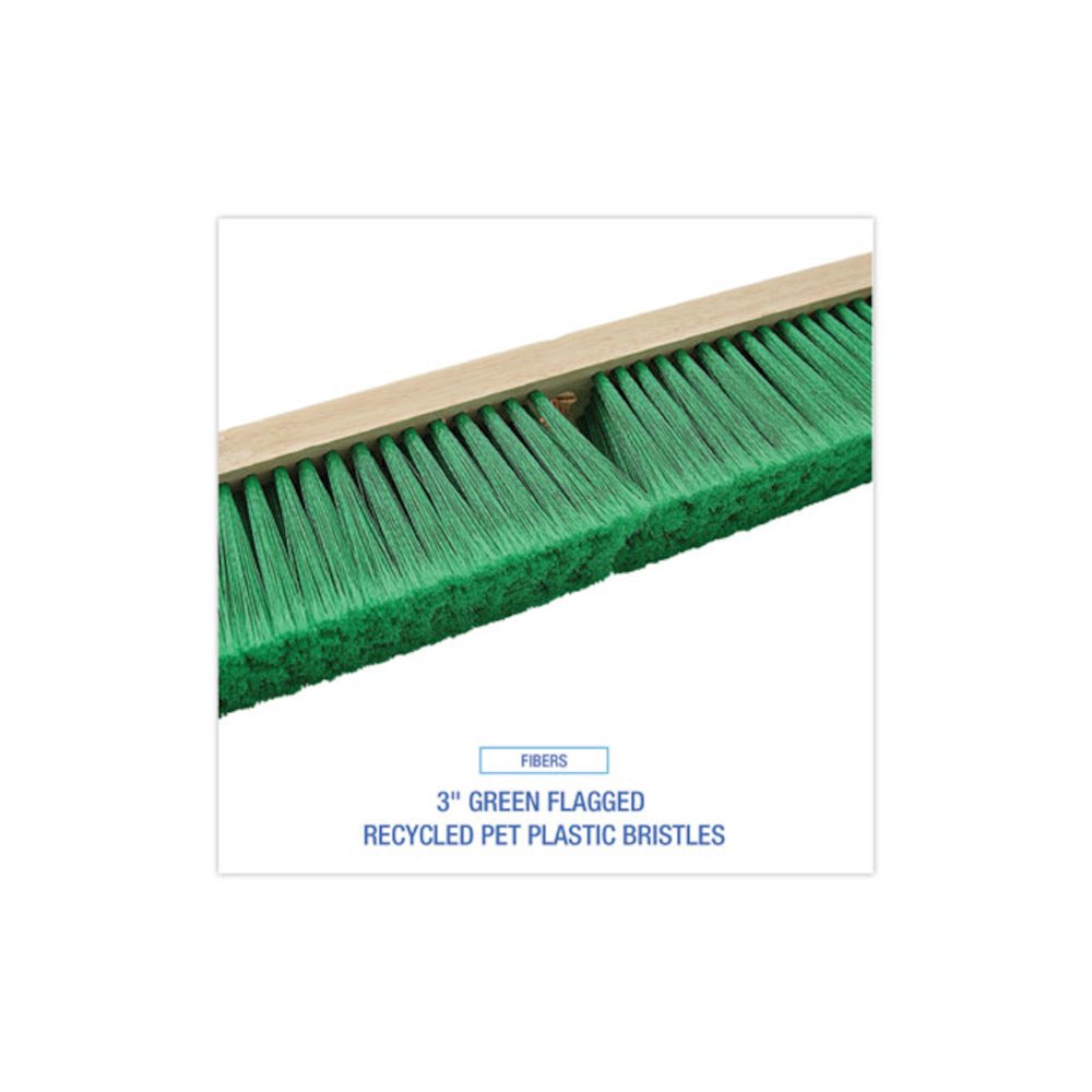 Floor Broom Head, 3" Green Flagged Recycled PET Plastic Bristles, 24" Brush. Picture 4