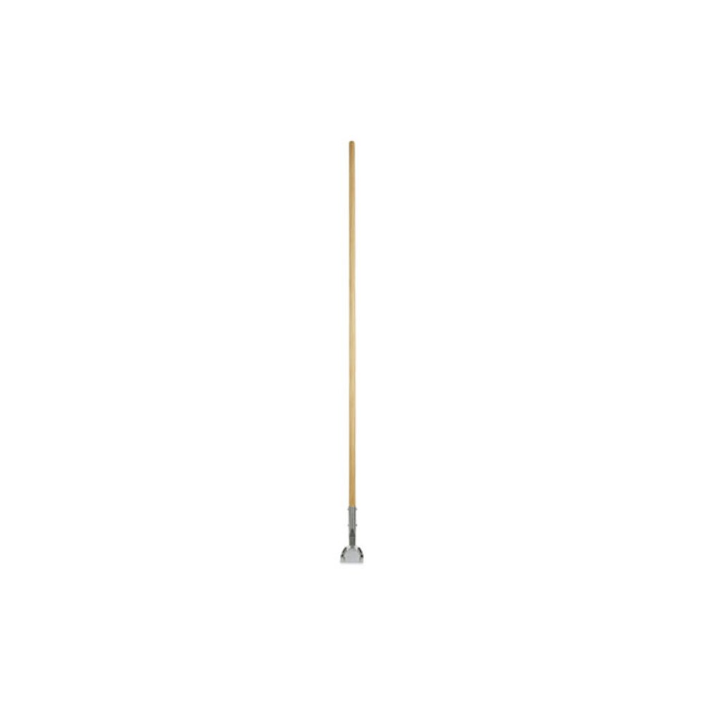Clip-On Dust Mop Handle, Lacquered Wood, Swivel Head, 1" dia x 60", Natural. Picture 1