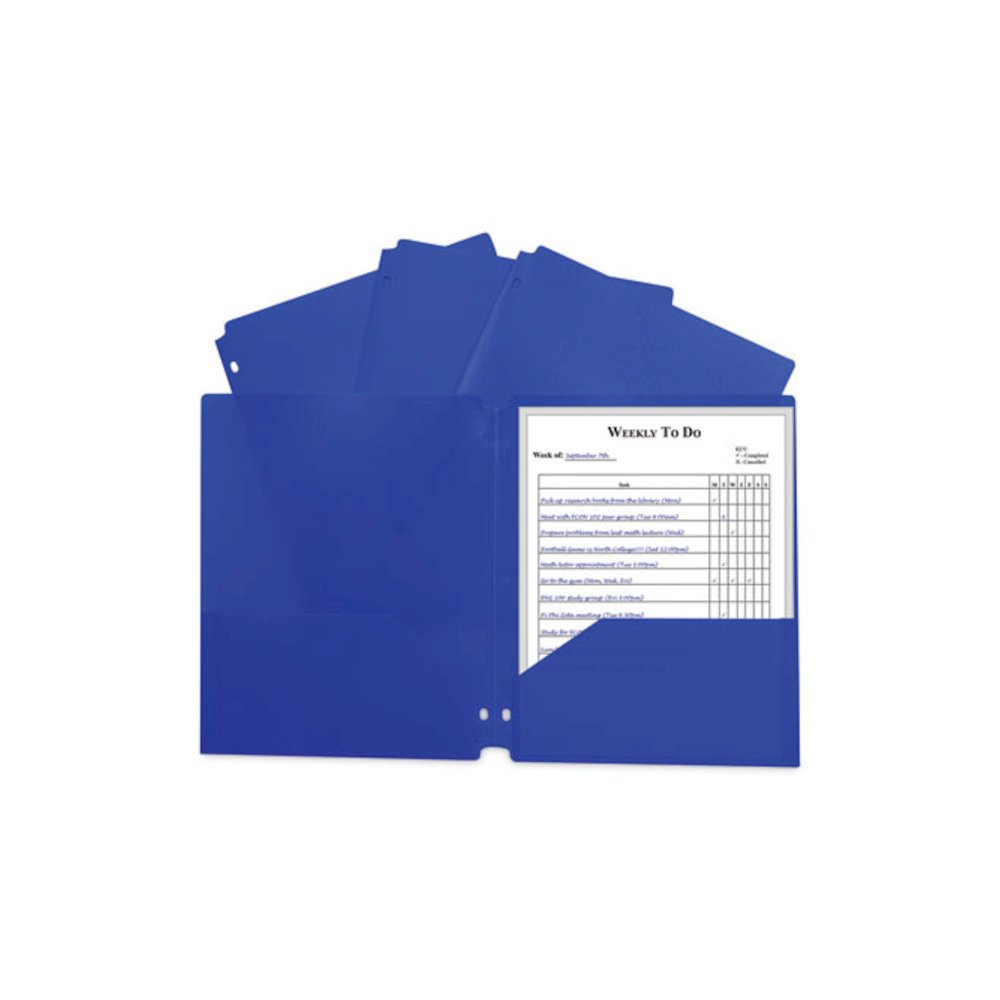 Two-Pocket Heavyweight Poly Portfolio Folder with 3-Hole Punch, Accommodates 11 x 8.5 Sheets, Blue, 25/Box. Picture 1