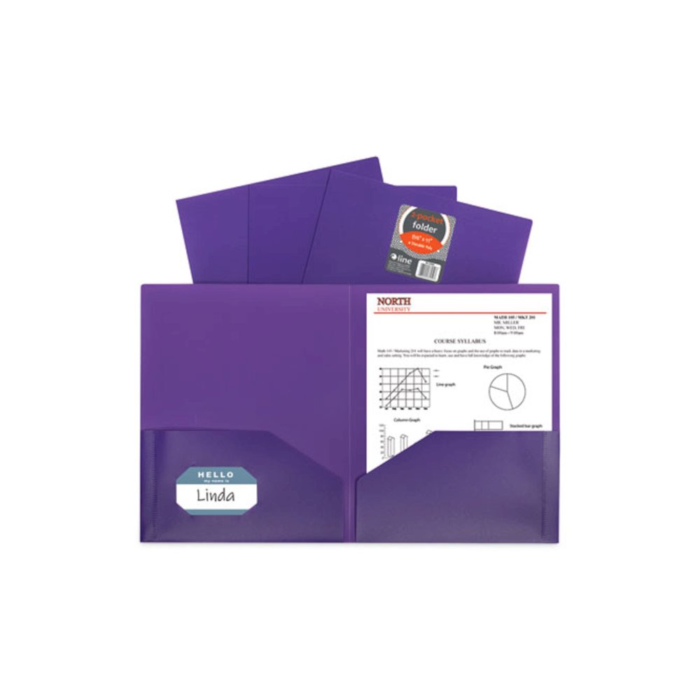 Two-Pocket Heavyweight Poly Portfolio Folder, Accommodates 11 x 8.5 Sheets, Purple, 25/Box. Picture 4