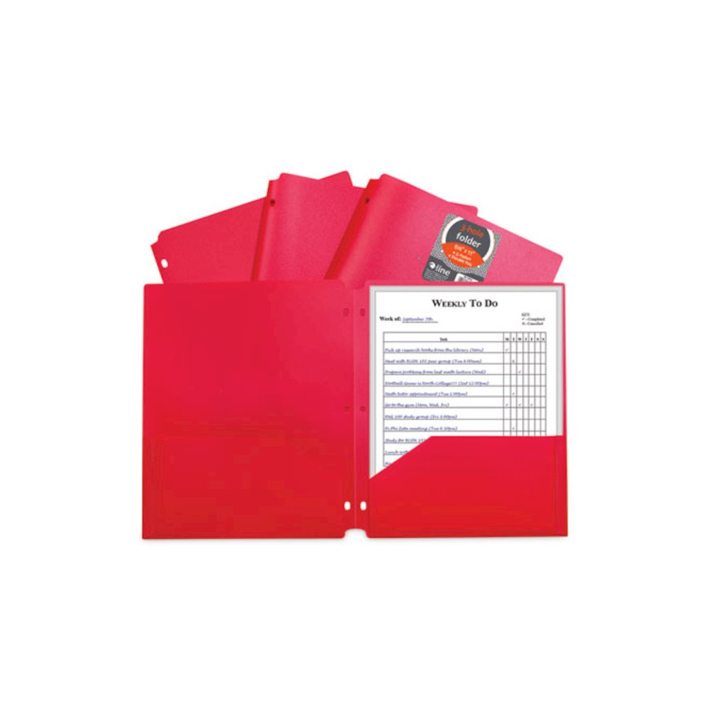 Two-Pocket Heavyweight Poly Portfolio Folder with 3-Hole Punch, Accommodates 11 x 8.5 Sheets, Red, 25/Box. Picture 2