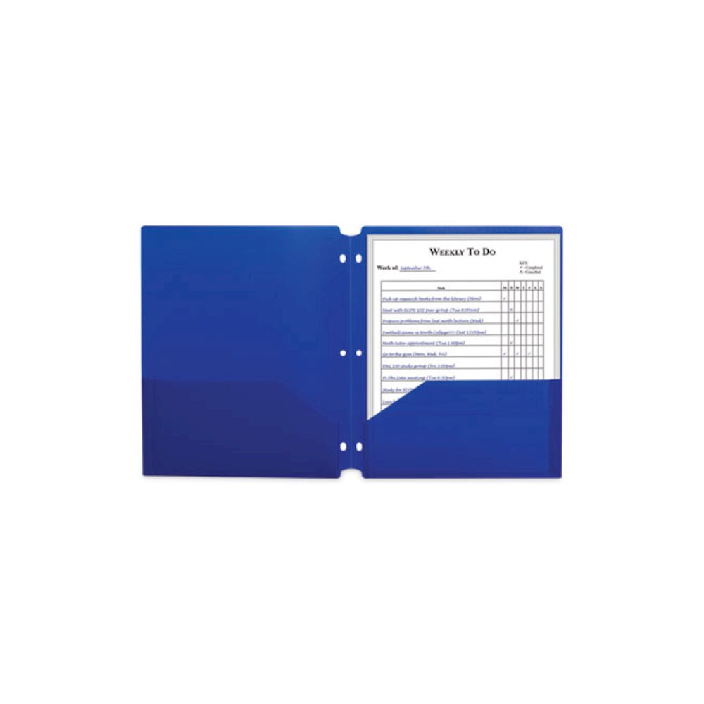 Two-Pocket Heavyweight Poly Portfolio Folder with 3-Hole Punch, Accommodates 11 x 8.5 Sheets, Blue, 25/Box. Picture 4