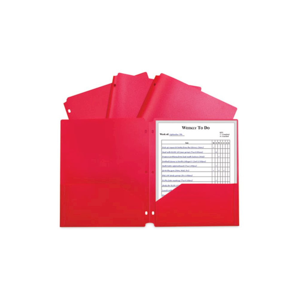 Two-Pocket Heavyweight Poly Portfolio Folder with 3-Hole Punch, Accommodates 11 x 8.5 Sheets, Red, 25/Box. Picture 1