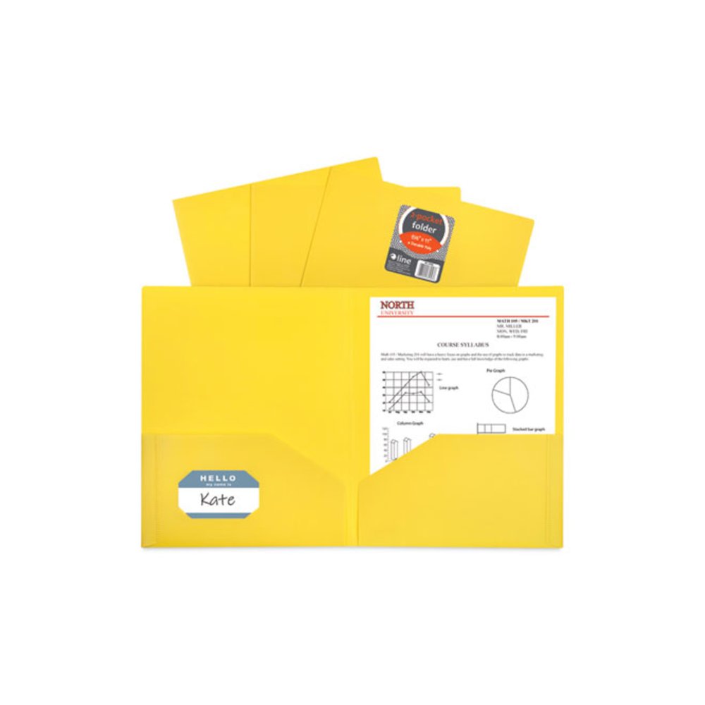 Two-Pocket Heavyweight Poly Portfolio Folder, Accommodates 11 x 8.5 Sheets, Yellow, 25/Box. Picture 2