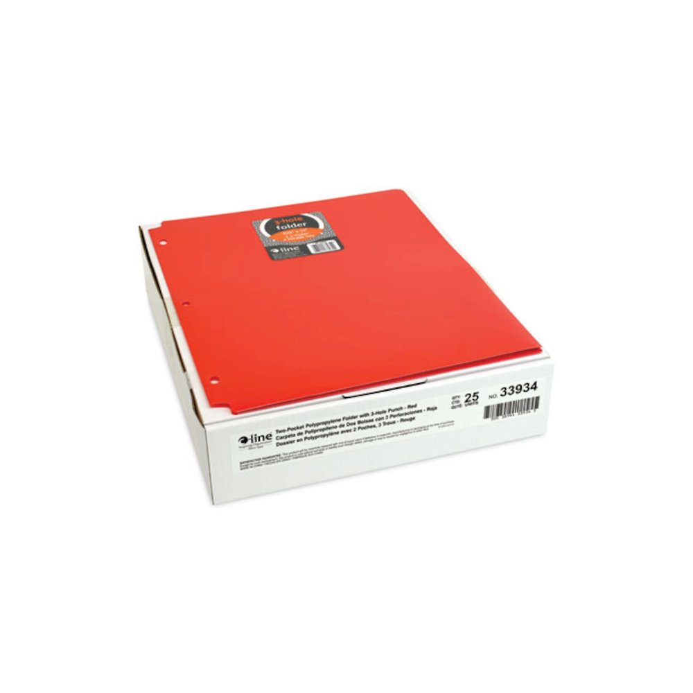Two-Pocket Heavyweight Poly Portfolio Folder with 3-Hole Punch, Accommodates 11 x 8.5 Sheets, Red, 25/Box. Picture 3