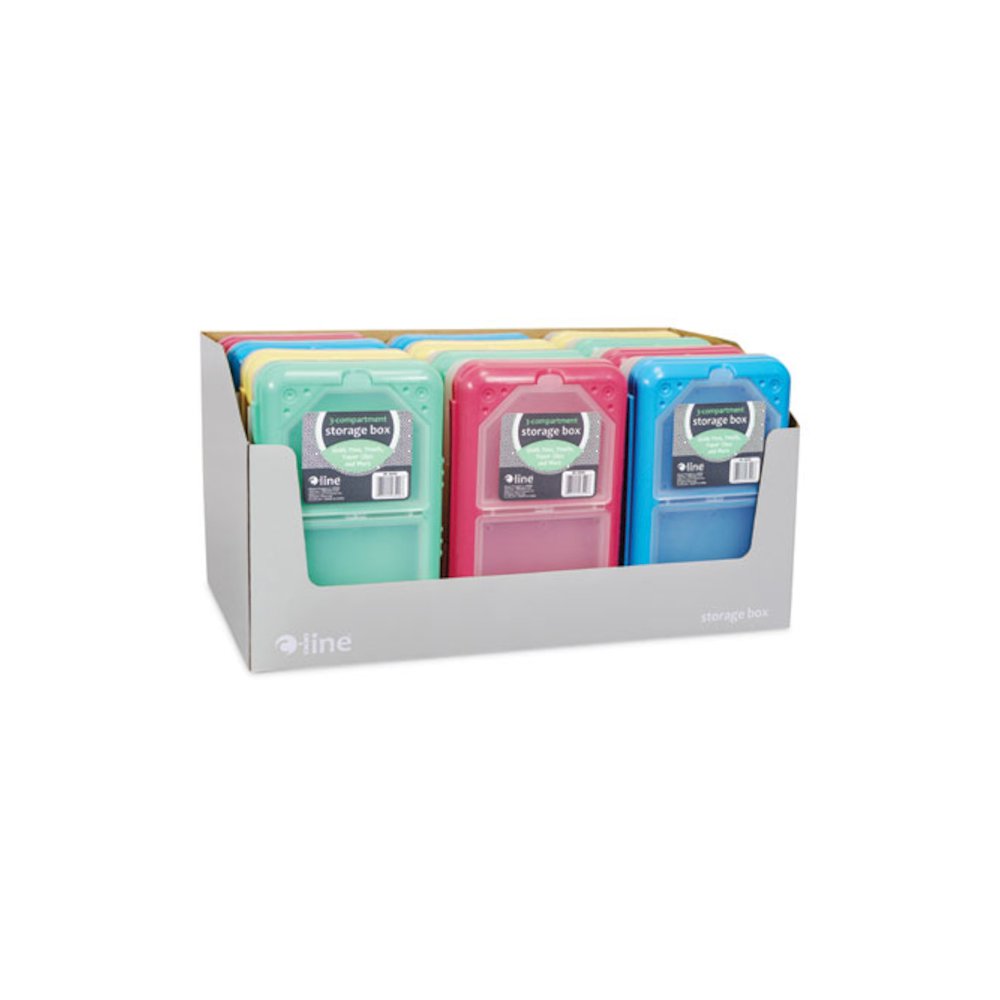 Storage Box, 3 Compartments, 8.25" x 5.43" x 2.43", Assorted Colors, 12/Carton. Picture 2