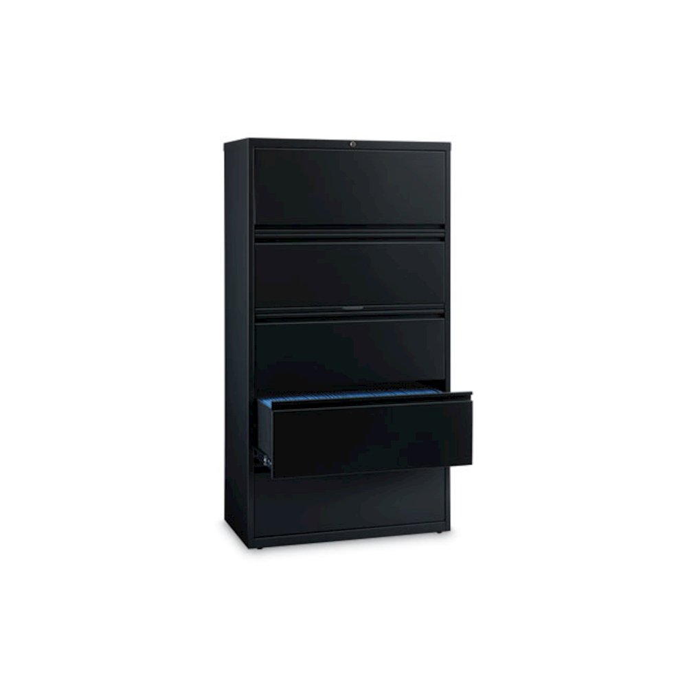 Lateral File Cabinet, 5 Letter/Legal/A4-Size File Drawers, Black, 36 x 18.62 x 67.62. Picture 2