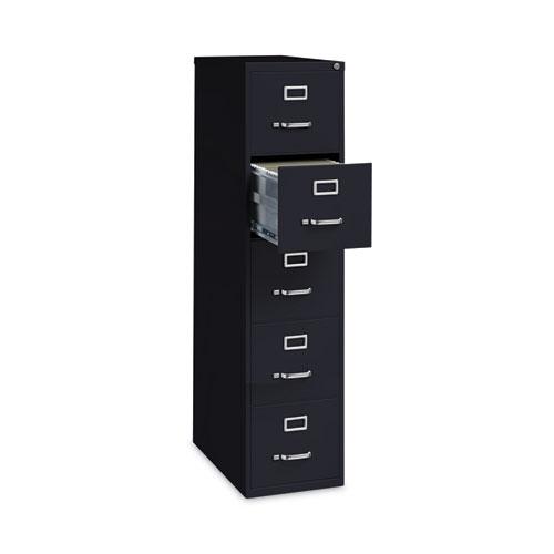 Five-Drawer Economy Vertical File, Letter-Size File Drawers, 15" x 26.5" x 61.37", Black. Picture 3
