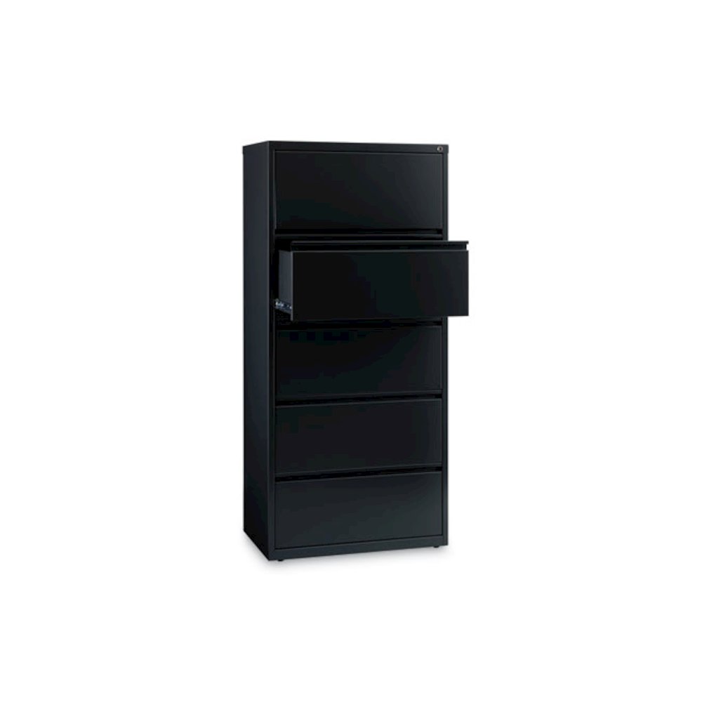 Lateral File, Five Legal/Letter/A4-Size File Drawers, 30" x 18.62" x 67.62", Black. Picture 3