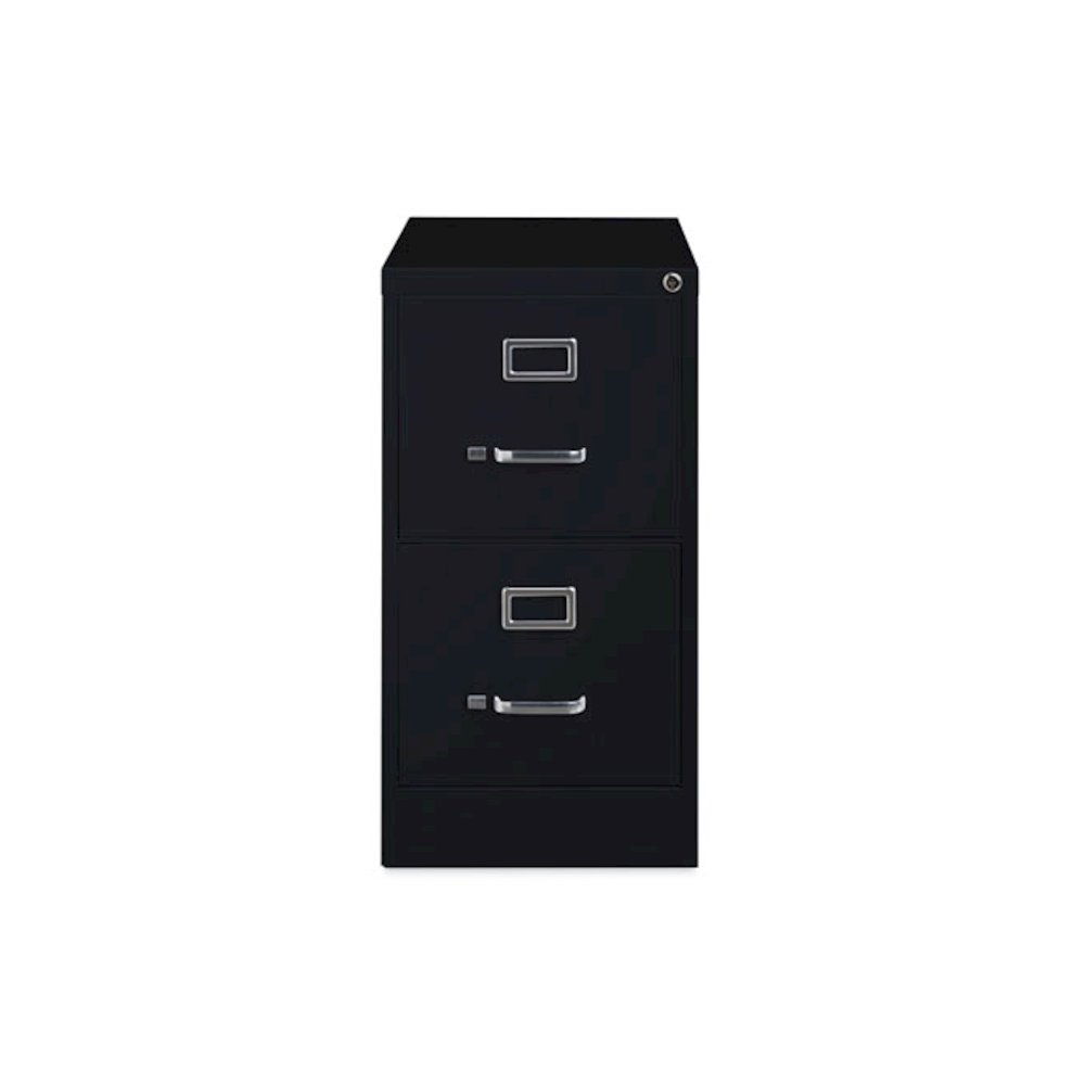 Two-Drawer Economy Vertical File, Letter-Size File Drawers, 15" x 26.5" x 28.37", Black. Picture 1