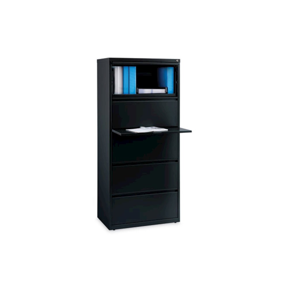 Lateral File, Five Legal/Letter/A4-Size File Drawers, 30" x 18.62" x 67.62", Black. Picture 4