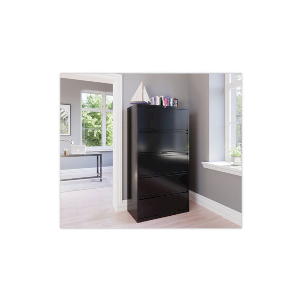 Lateral File Cabinet, 5 Letter/Legal/A4-Size File Drawers, Black, 36 x 18.62 x 67.62. Picture 5