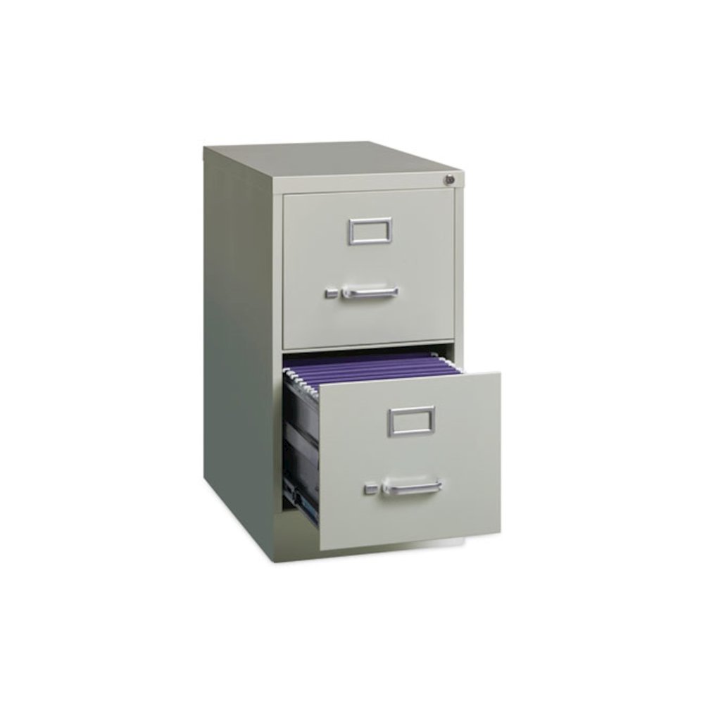 Two-Drawer Economy Vertical File, Letter-Size File Drawers, 15" x 22" x 28.37", Light Gray. Picture 4