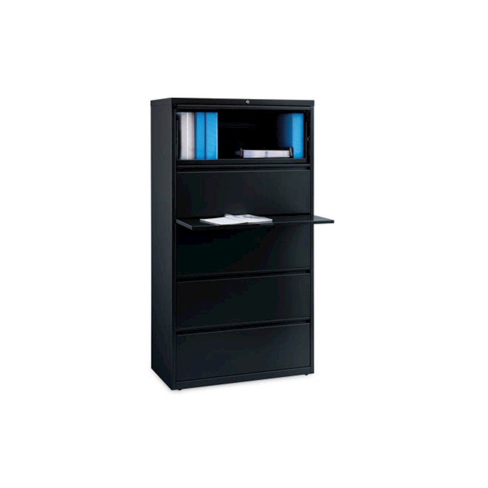 Lateral File Cabinet, 5 Letter/Legal/A4-Size File Drawers, Black, 36 x 18.62 x 67.62. Picture 4