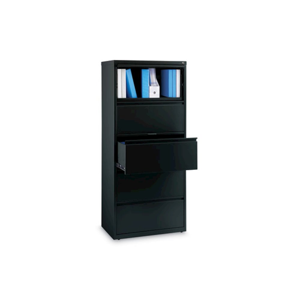 Lateral File, Five Legal/Letter/A4-Size File Drawers, 30" x 18.62" x 67.62", Black. Picture 5