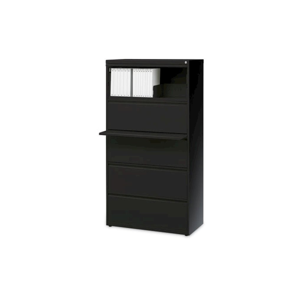 Lateral File, Five Legal/Letter/A4-Size File Drawers, 30" x 18.62" x 67.62", Black. Picture 2