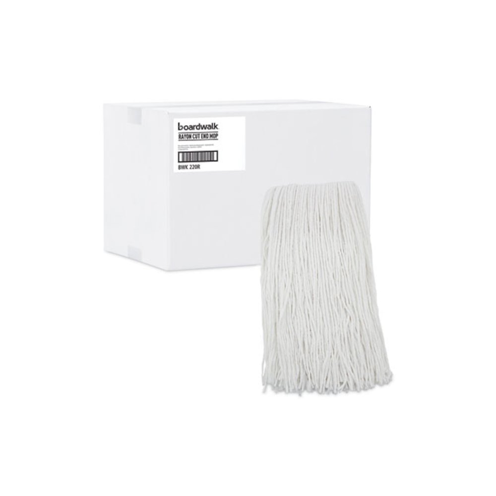 Premium Cut-End Wet Mop Heads, Rayon, 20 oz, White, 12/Carton. Picture 9