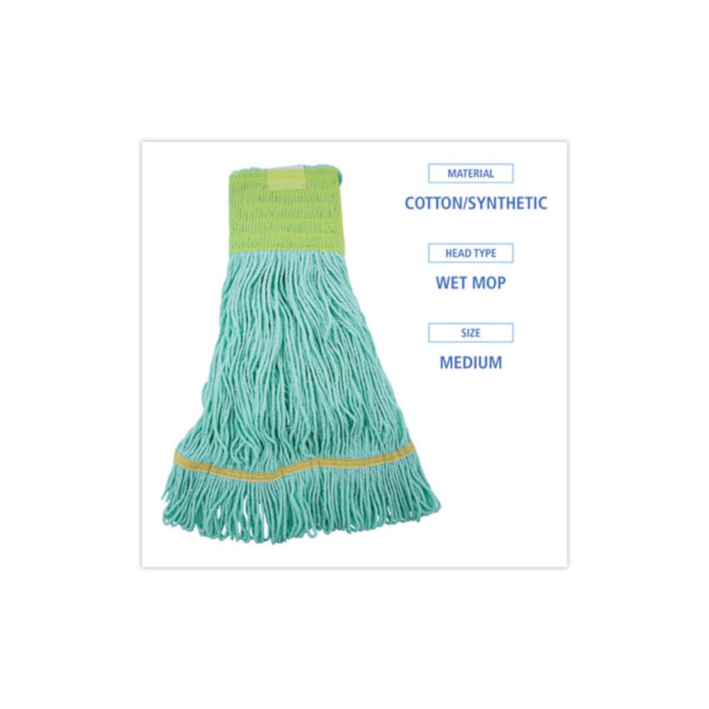 EcoMop Looped-End Mop Head, Recycled Fibers, Medium Size, Green. Picture 2