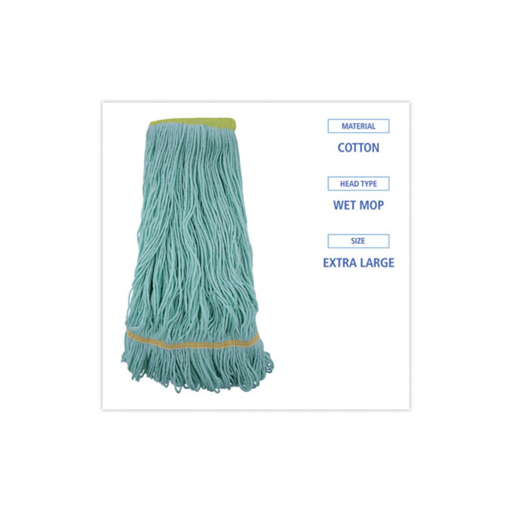 EcoMop Looped-End Mop Head, Recycled Fibers, Extra Large Size, Green. Picture 2