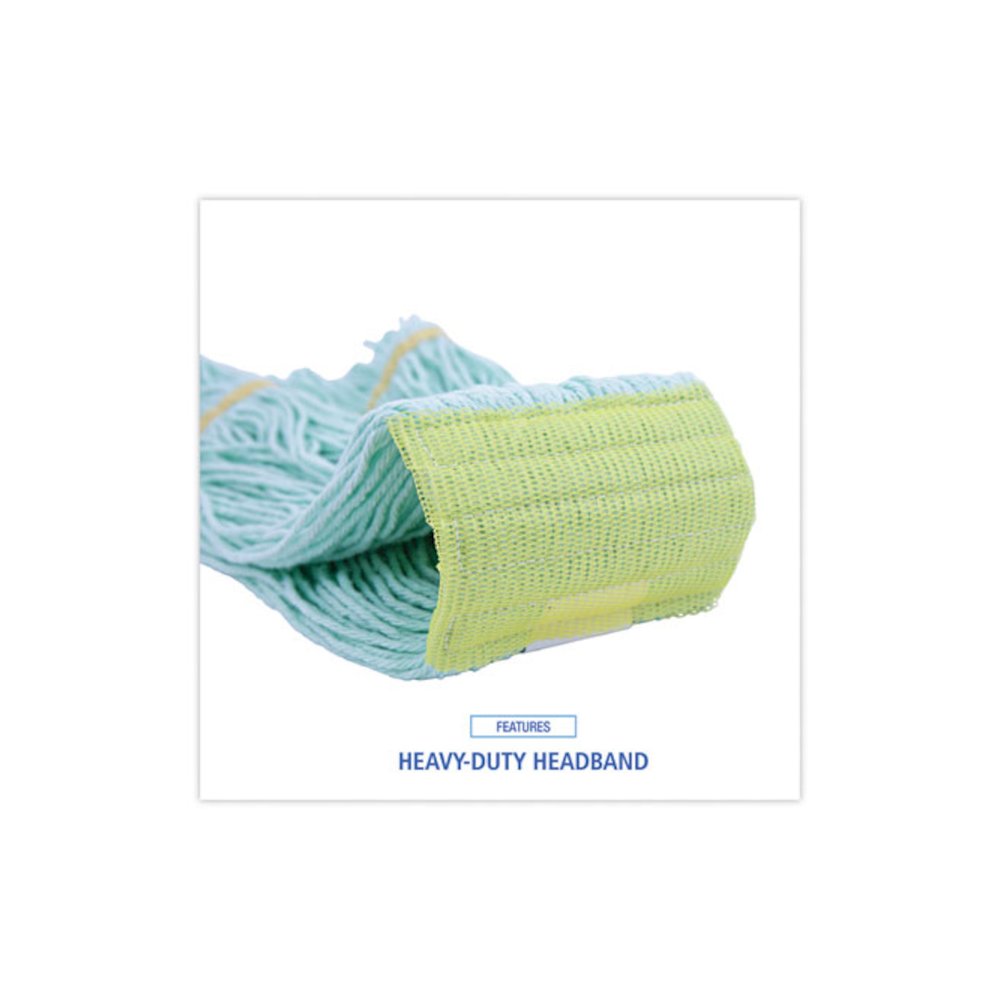 EcoMop Looped-End Mop Head, Recycled Fibers, Extra Large Size, Green. Picture 6