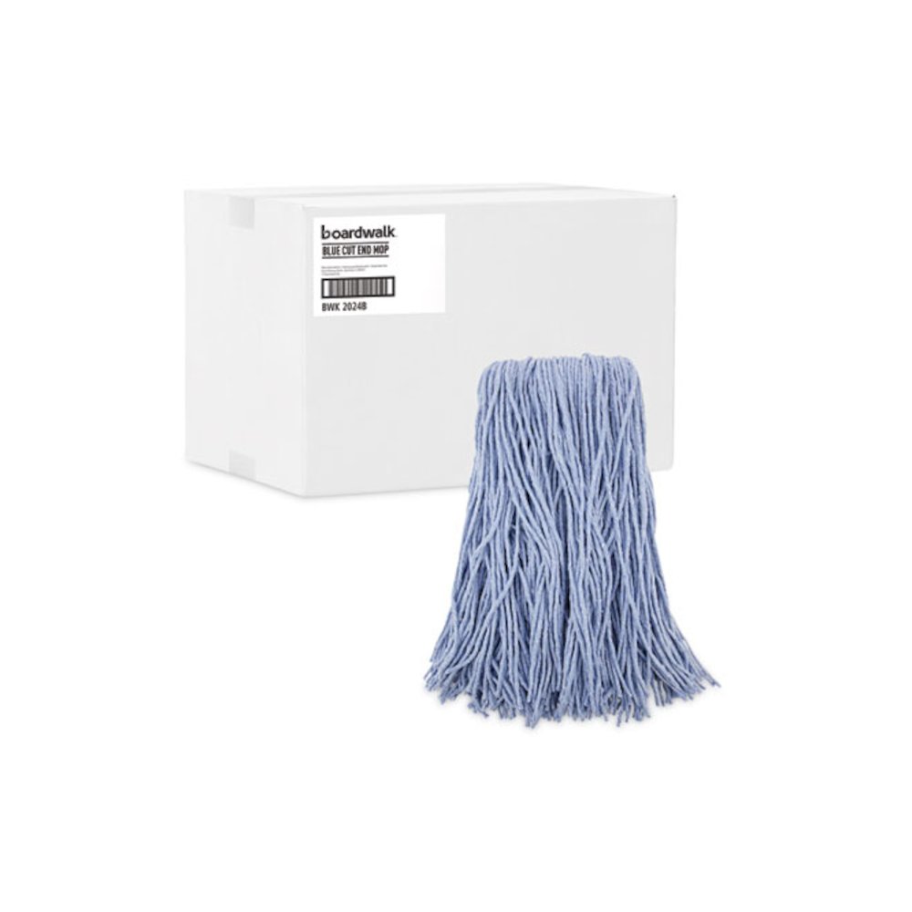 Mop Head, Standard Head, Cotton/Synthetic Fiber, Cut-End, #24, Blue, 12/Carton. Picture 9