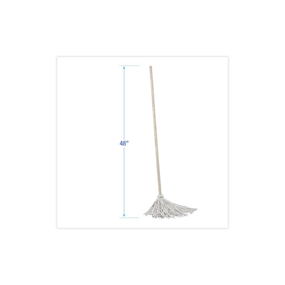 Handle/Deck Mops, #12 White Cotton Head, 48" Natural Wood Handle, 6/Pack. Picture 2