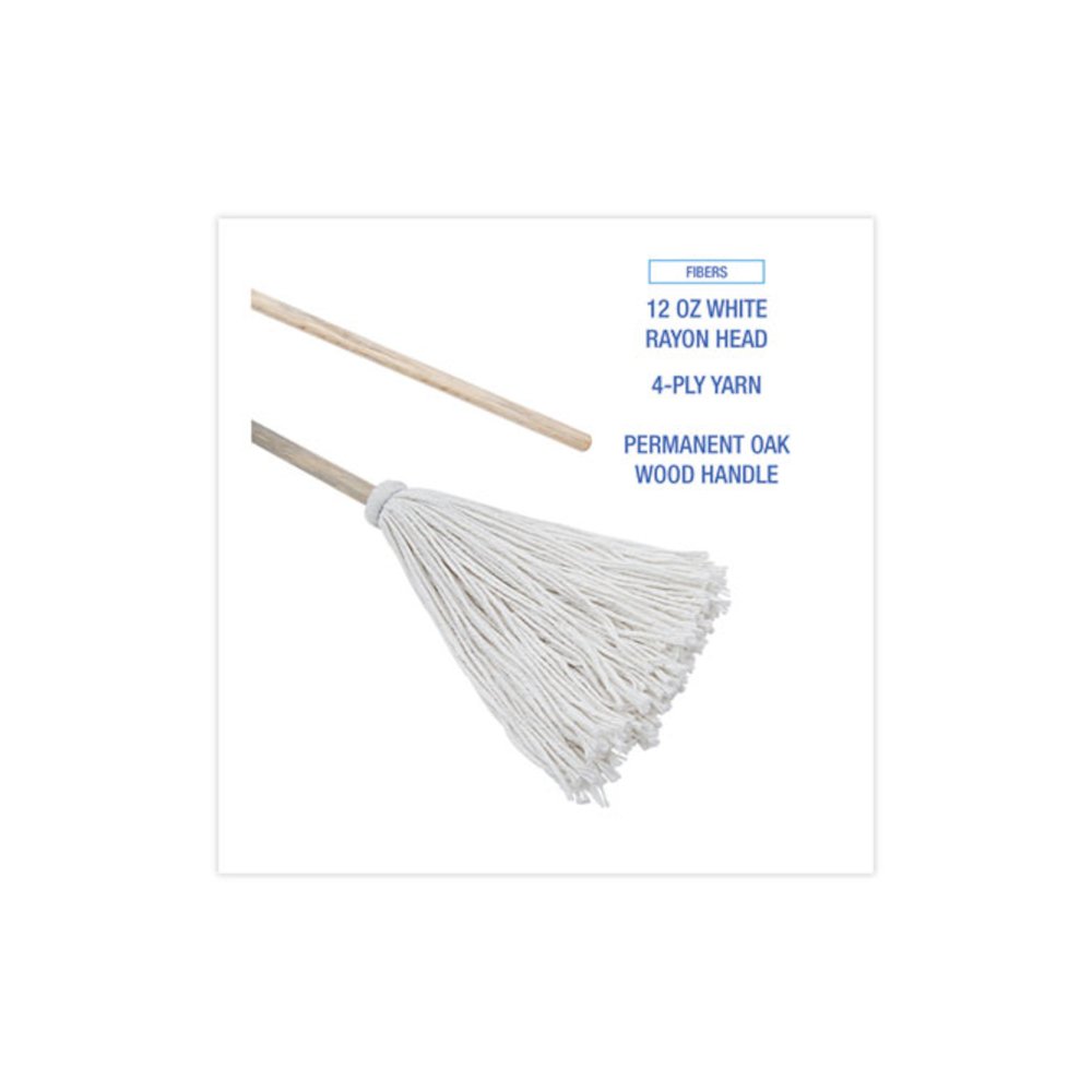 Handle/Deck Mops, #12 White Rayon Head, 48" Natural Wood Handle, 6/Pack. Picture 3