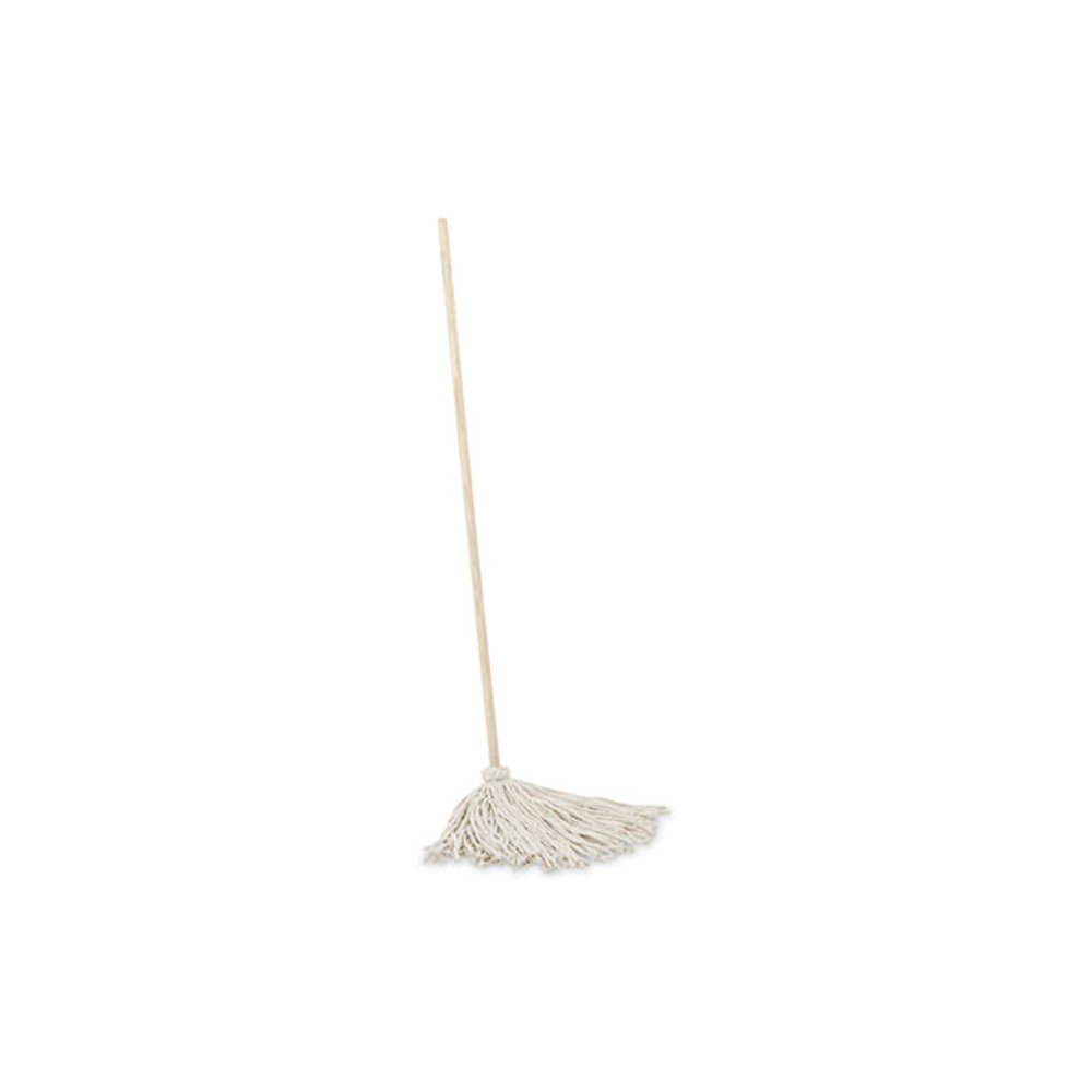 Handle/Deck Mops, #16 White Cotton Head, 48" Natural Wood Handle. Picture 1