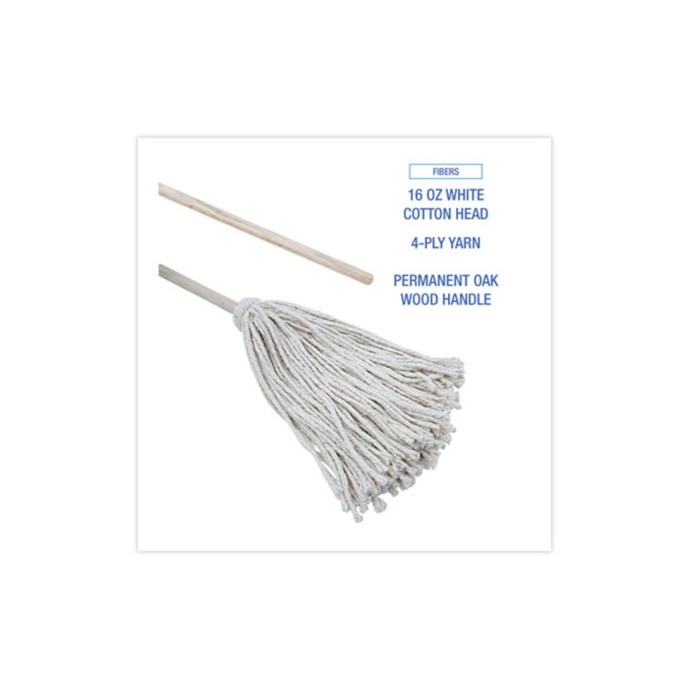 Handle/Deck Mops, #16 White Cotton Head, 48" Natural Wood Handle. Picture 3