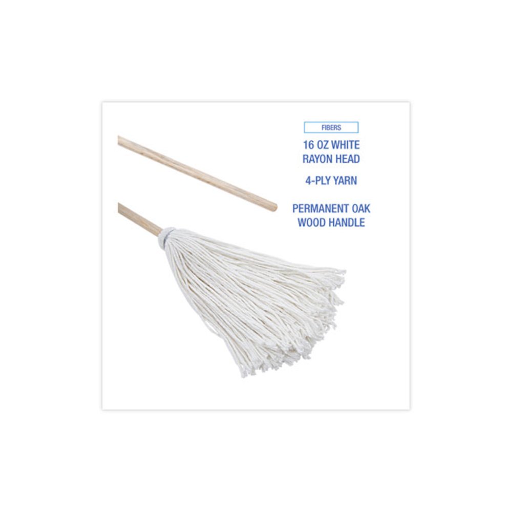 Handle/Deck Mops, #16 White Rayon Head, 48" Natural Wood Handle. Picture 3
